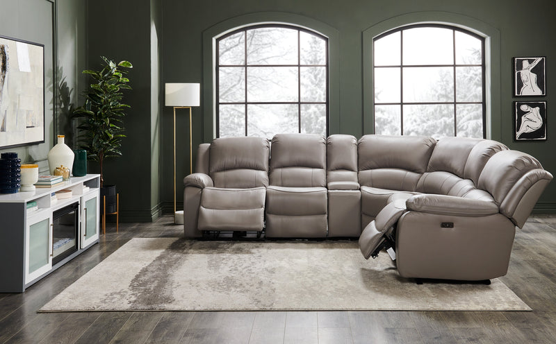 Marcel 6-Piece Genuine Leather Power Reclining Sectional with Storage Console and USB Port - Grey