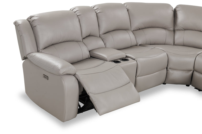 Marcel 6-Piece Genuine Leather Power Reclining Sectional with Storage Console and USB Port - Grey