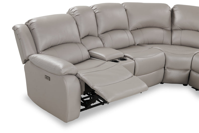 Marcel 6-Piece Genuine Leather Power Reclining Sectional with Storage Console and USB Port - Grey