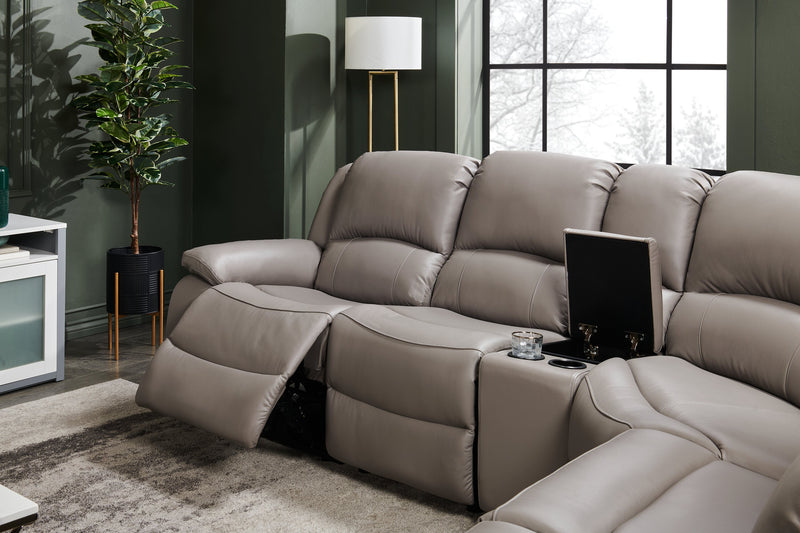 Marcel 6-Piece Genuine Leather Power Reclining Sectional with Storage Console and USB Port - Grey