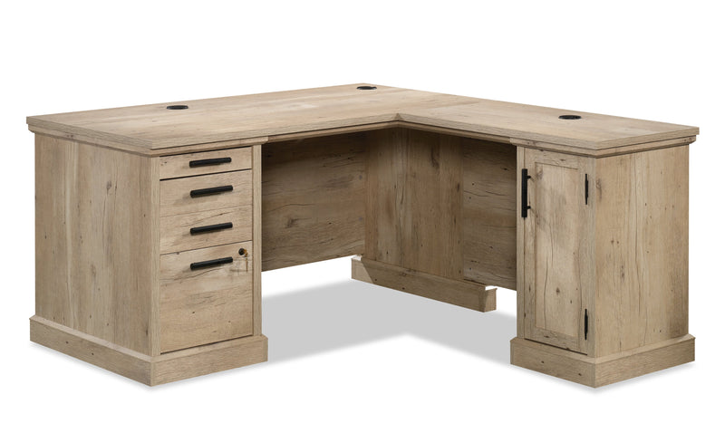 Mason Peak 59.06\" Commercial Grade L-Shaped Office Desk with 3-Drawers & Cabinet - Prime Oak