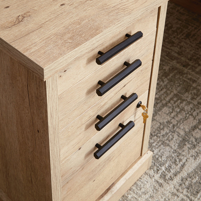 Mason Peak 59.06\" Commercial Grade L-Shaped Office Desk with 3-Drawers & Cabinet - Prime Oak