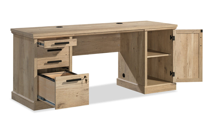 Mason Peak 71.10 \" Commercial Grade Credenza Office Desk with 3-Drawers & Cabinet - Prime Oak