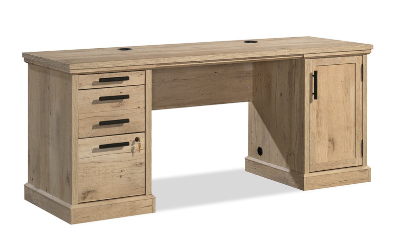 Mason Peak 71.10 \" Commercial Grade Credenza Office Desk with 3-Drawers & Cabinet - Prime Oak
