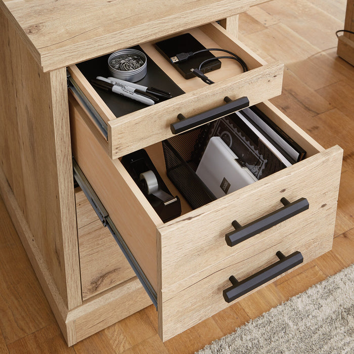 Mason Peak 71.10 \" Commercial Grade Credenza Office Desk with 3-Drawers & Cabinet - Prime Oak