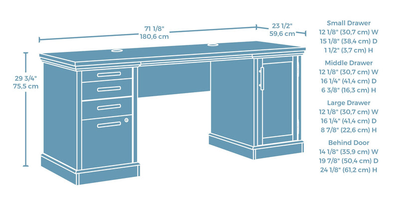 Mason Peak 71.10 \" Commercial Grade Credenza Office Desk with 3-Drawers & Cabinet - Prime Oak