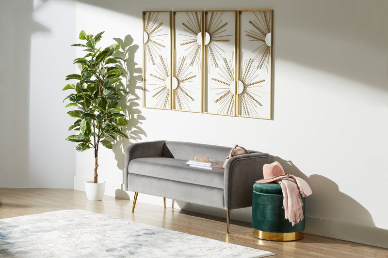 Cass 52\" Bench - Grey Velvet with Gold Legs