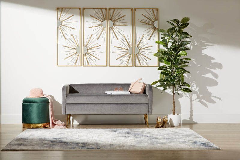 Cass 52\" Bench - Grey Velvet with Gold Legs