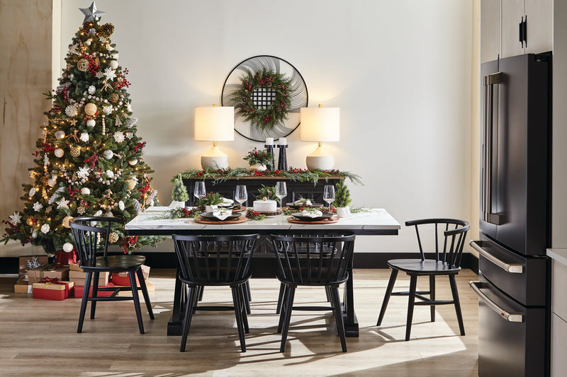 Verona Dining Table with Culture Marbled Top, Trestle Base, 70\"W - White