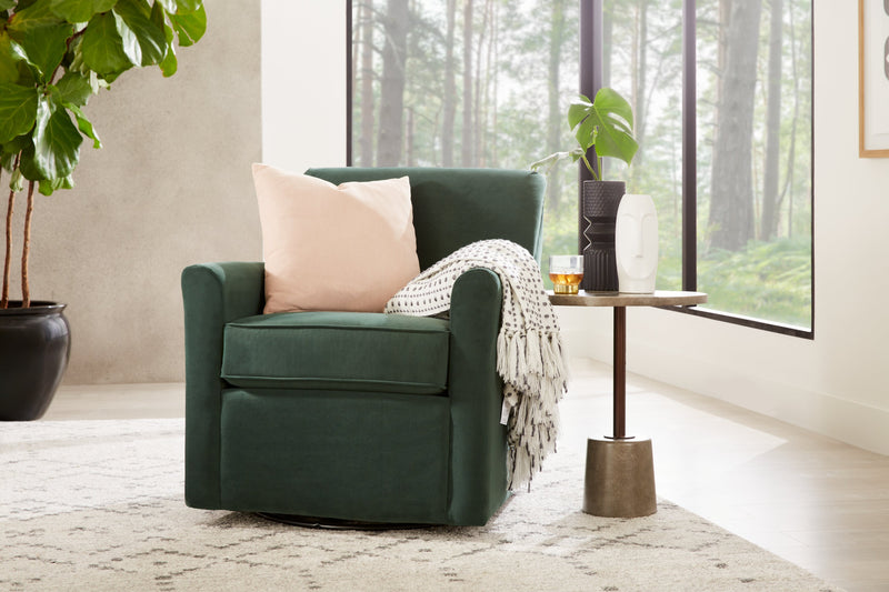 Made in Canada Sofa Lab Customizable Swivel 31\" Velvet Fabric Accent Chair - Hunter Green