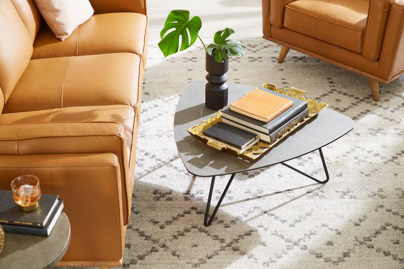 Hamilton 37.99\" Modern Triangular Coffee Table - Grey Marble Look Top with Black Metal Legs