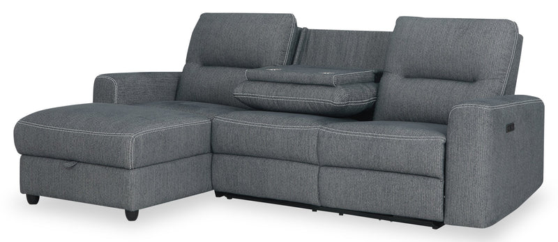 Meadow 2-Piece Left-Facing Chenille Fabric Power Reclining Sectional with Storage Chaise - Charcoal Grey