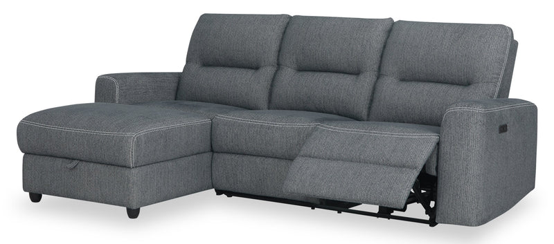 Meadow 2-Piece Left-Facing Chenille Fabric Power Reclining Sectional with Storage Chaise - Charcoal Grey