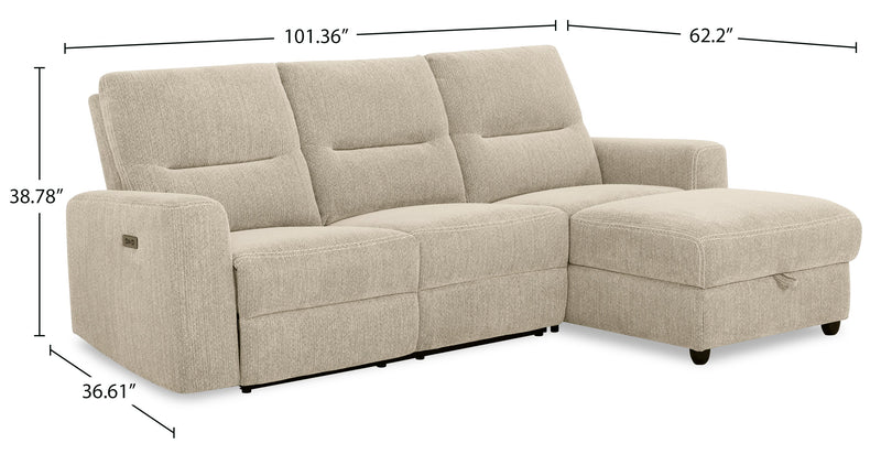 Meadow 2-Piece Right-Facing Chenille Fabric Power Reclining Sectional with Storage Chaise - Taupe