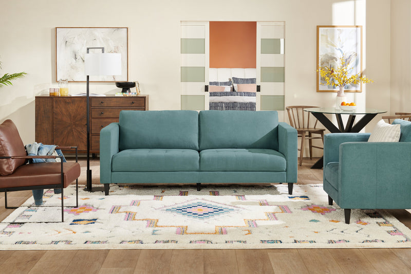 Metro 78\" Fabric Sofa with Tufted Seat Cushions and Reversible Back Cushions - Denim Blue