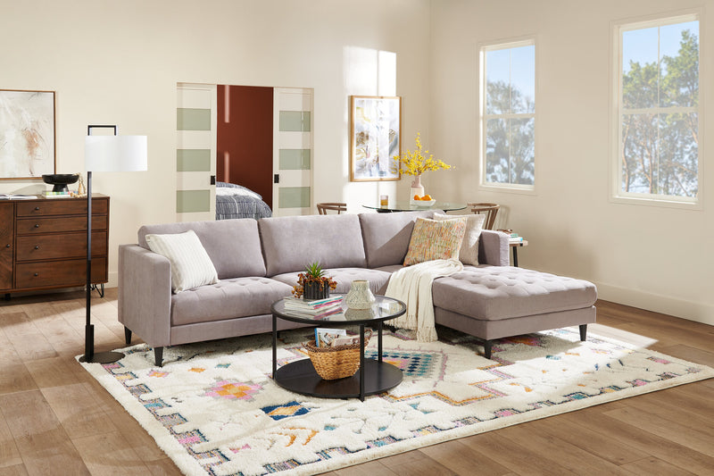 Metro 2-Piece Right-Facing Fabric Sectional with Chaise and Tufted Seat Cushions - Grey