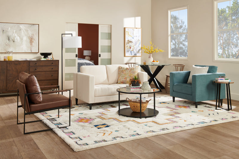 Metro 57\" Fabric Loveseat with Tufted Seat Cushions and Reversible Back Cushions - Neutral