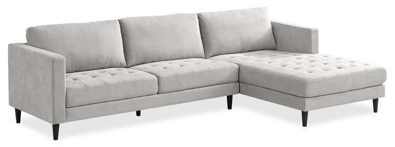 Metro 2-Piece Right-Facing Fabric Sectional with Chaise and Tufted Seat Cushions - Neutral