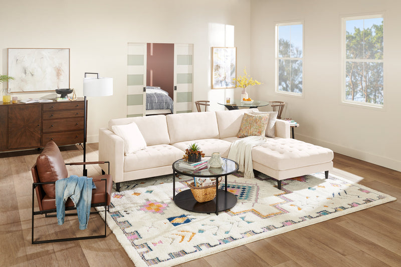 Metro 2-Piece Right-Facing Fabric Sectional with Chaise and Tufted Seat Cushions - Neutral