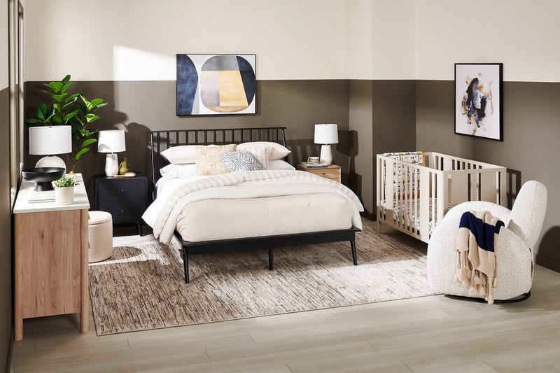 Milan Bedside 2-Drawer Nightstand, Mid-Century Modern,  22\"W x 26\"H - Black