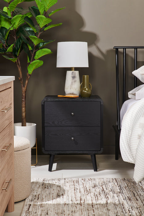 Milan Bedside 2-Drawer Nightstand, Mid-Century Modern,  22\"W x 26\"H - Black