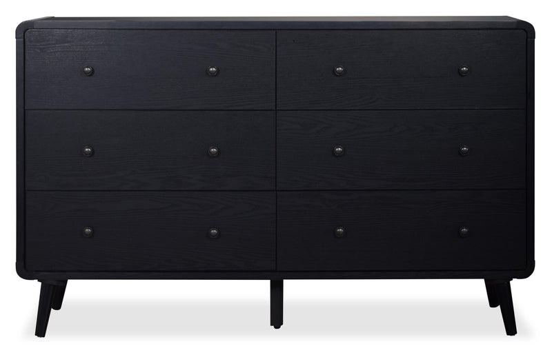 Milan Bedroom 6-Drawer Dresser, Mid-Century Modern, 59\"W x 36\"H - Black