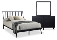 Milan 5pc Bedroom Set with Bed, Dresser & Mirror, Mid-Century Modern, Black - Full Size