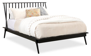 Milan Platform Bed with Headboard & Frame,  Mid-Century Modern, Black - Queen Size
