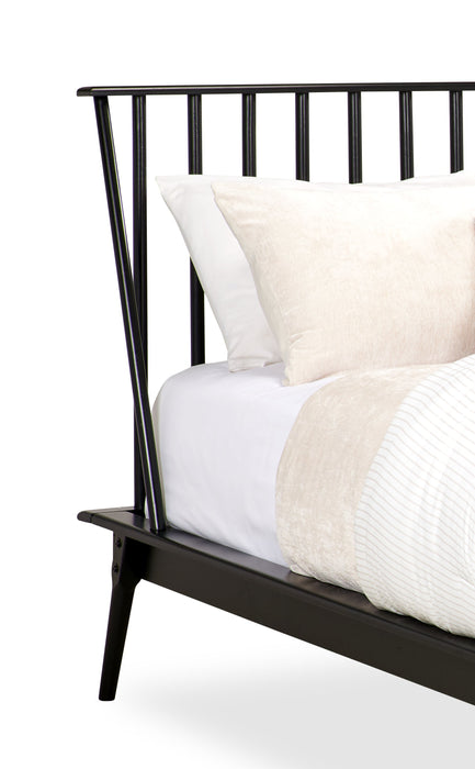 Milan Platform Bed with Headboard & Frame,  Mid-Century Modern, Black - Queen Size