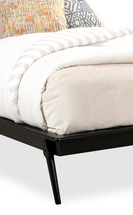 Milan Platform Bed with Headboard & Frame,  Mid-Century Modern, Black - Queen Size
