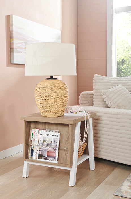 25\" Ratten Table Lamp with Beige Shade