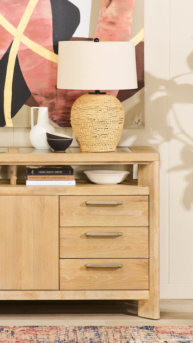 25\" Ratten Table Lamp with Beige Shade