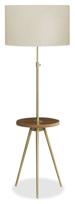 63\" Brass Metal Tripod Floor Lamp with USB Port