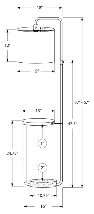 67\" Black Metal Floor Lamp with USB Port