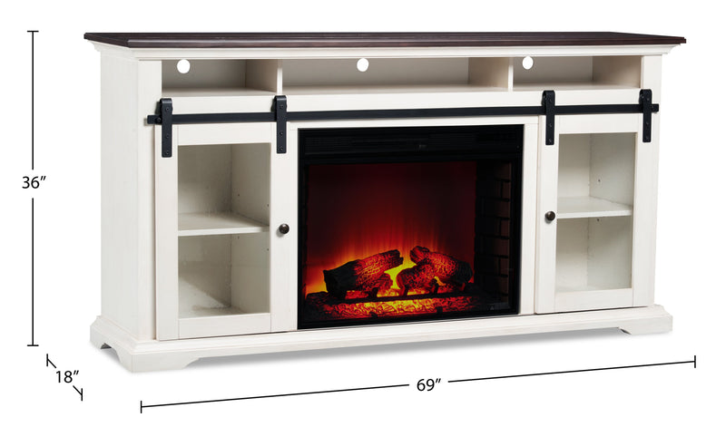 Monte 69\" Electric Fireplace TV Stand with Storage and Cable Management for TVs up to  75\"- White