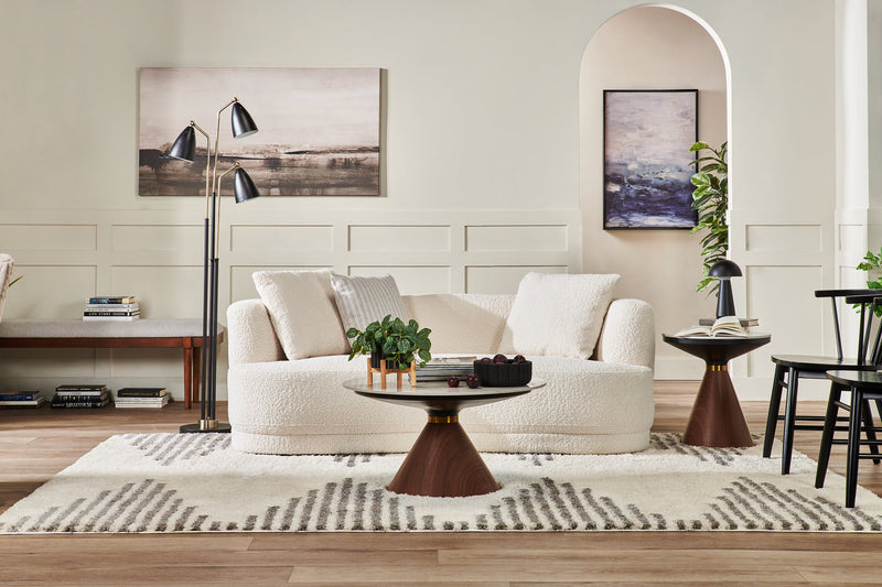 Moon 78\" Fabric Curved Loveseat with Accent Pillows - Wooly Almond White