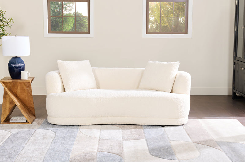 Moon 78\" Fabric Curved Loveseat with Accent Pillows - Wooly Almond White