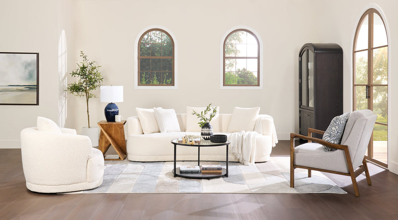 Moon 91\" Fabric Curved Sofa with Accent Pillows - Wooly Almond White