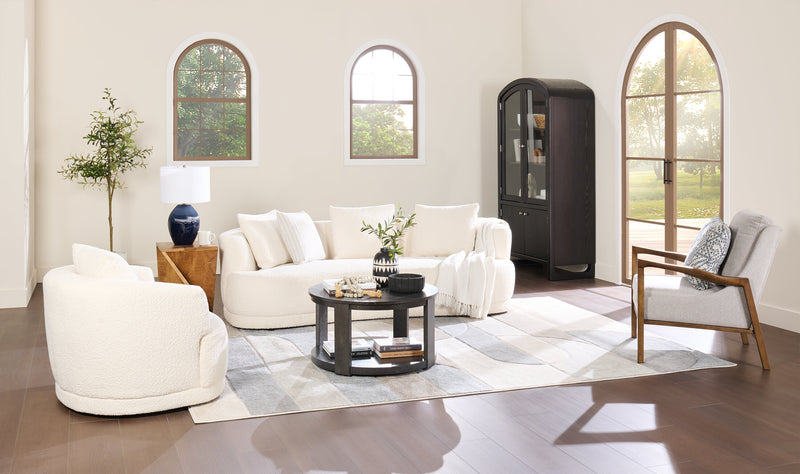 Moon 91\" Fabric Curved Sofa with Accent Pillows - Wooly Almond White