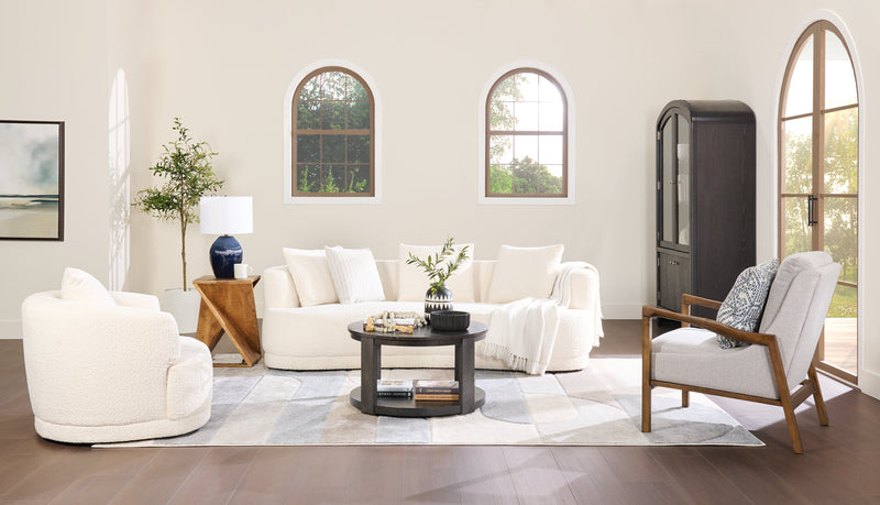 Moon 91\" Fabric Curved Sofa with Accent Pillows - Wooly Almond White