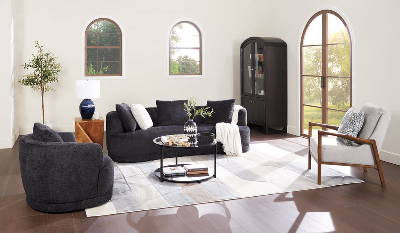 Moon 91\" Fabric Curved Sofa with Accent Pillows - Wooly Raven Black