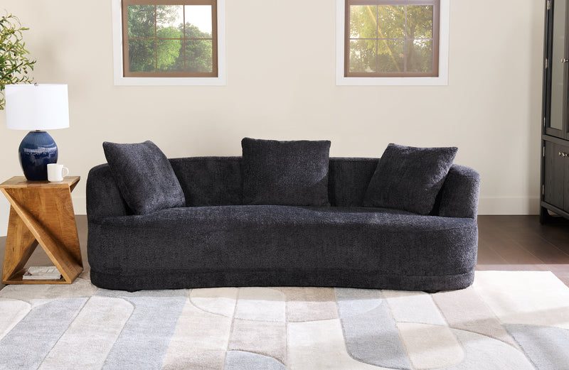 Moon 91\" Fabric Curved Sofa with Accent Pillows - Wooly Raven Black