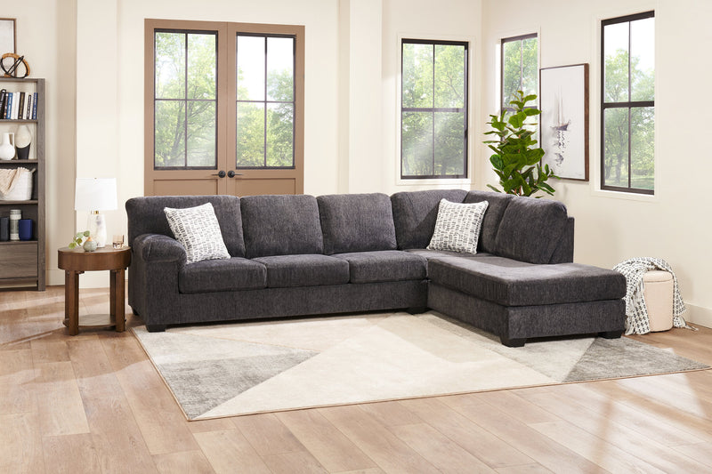 Made in Canada Morgan 2-Piece Right-Facing Chenille Fabric Sectional with Sofa and Accent Pillows - Grey