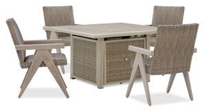Muskoka 5-Piece Outdoor Patio Set with Fire Pit Table & 4 Chairs - 50,000 BTU, Resin Wicker - Beige
