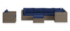 Naples 7-Piece Outdoor Patio Set with 3 Corner Chairs, 2 Armless Chairs, Patio Chair & Ottoman - Hand-Woven Resin Wicker, UV & Weather Resistant - Natural/Blue