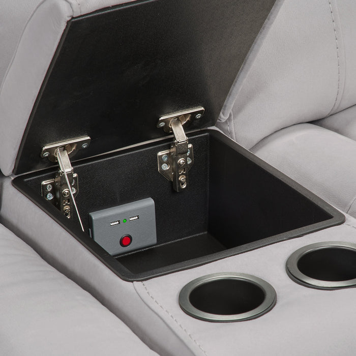 Cindy Crawford Home Newport 6-Piece Left-Facing Faux Suede Power Reclining Sectional with USB Port - Grey