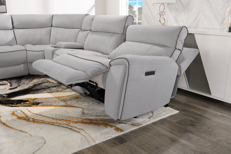 Cindy Crawford Home Newport 6-Piece Left-Facing Faux Suede Power Reclining Sectional with USB Port - Grey