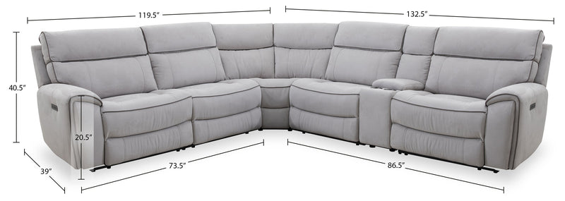 Cindy Crawford Home Newport 6-Piece Faux Suede Power Reclining Sectional with Armless Reclining Chair - Grey