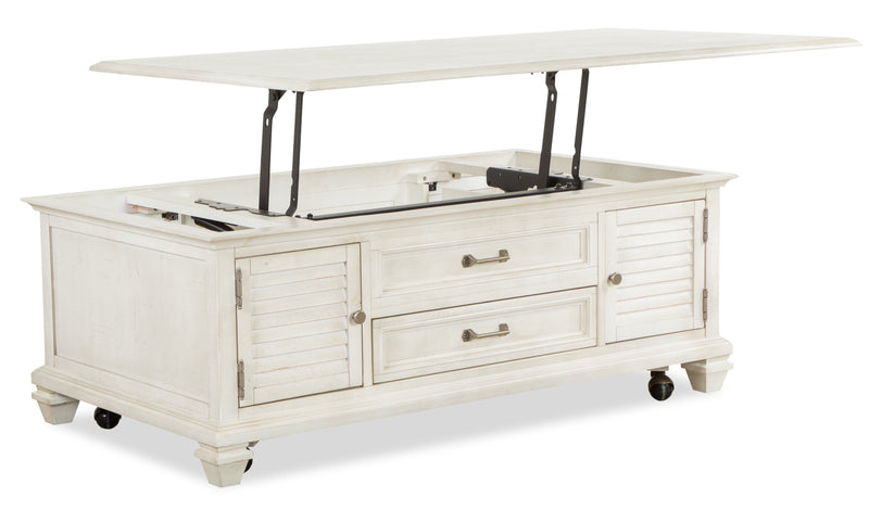 Newman  50\" Traditional Lift Top Coffee Table with Storage and Casters - Alabaster White Pine