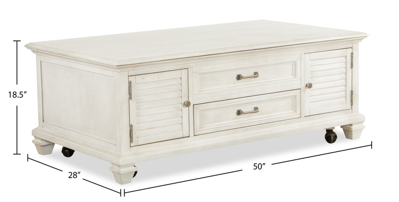 Newman  50\" Traditional Lift Top Coffee Table with Storage and Casters - Alabaster White Pine